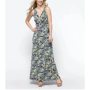 41 Hawthorn Womens M Heleena Multicolor Floral Faux Wrap Long Maxi Dress Gown